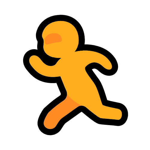 an emoji yellow figure running to the left, dawn in simplistic style with thick black outlines.